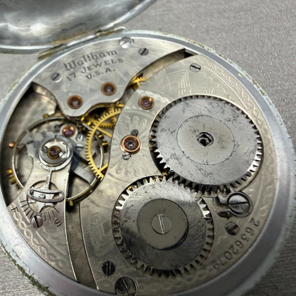 Waltham Pocket Watch White Dial Silver Tone Manual Wind Grade 225 PARTS12