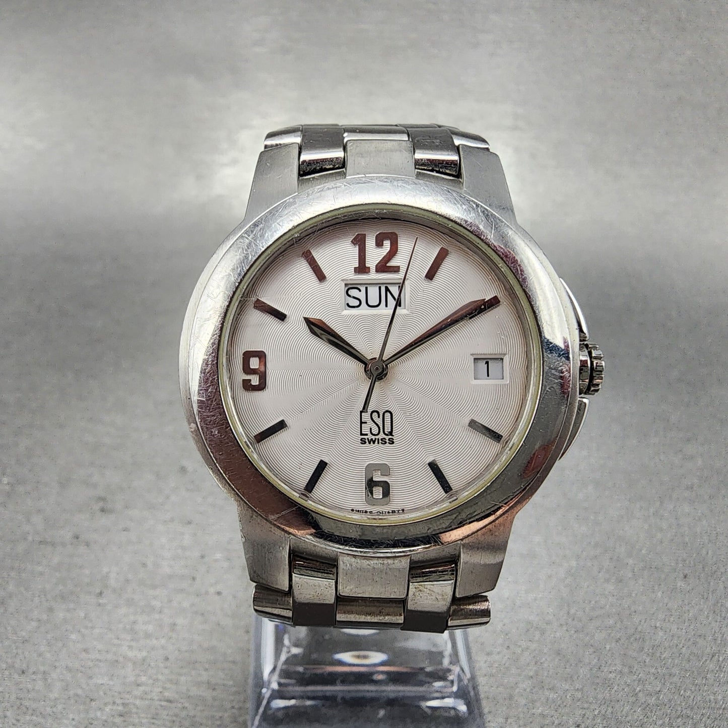 ESQ Daydate Watch Men 37mm White Dial Stainless Steel E5312 Round PARTS0