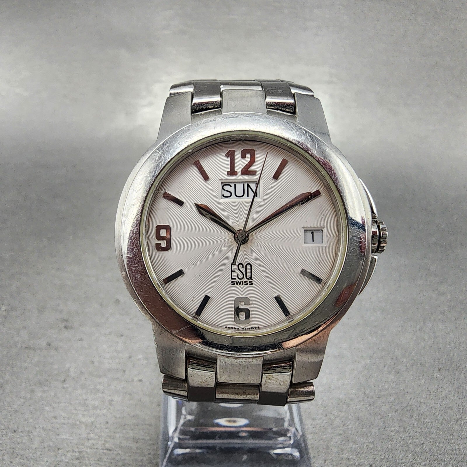 ESQ Daydate Watch Men 37mm White Dial Stainless Steel E5312 Round PARTS0