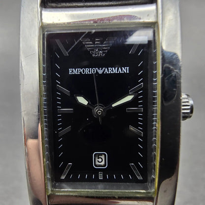 Emporio Armani Tank Watch Women 20mm Black Dial Steel Date AR-0122 New Battery1
