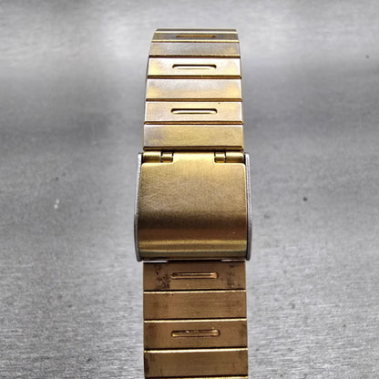 Seiko SX Watch Men 27mm Gold Dial Gold Tone Rectangle 5Y95-5020 New Battery VTG7