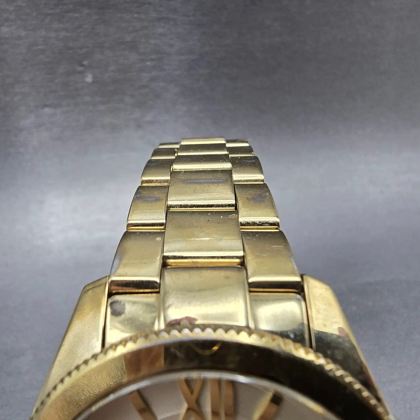 Fossil Cecile Watch Women 40mm Cream Dial Gold Tone Daydate AM4510 New Battery S4