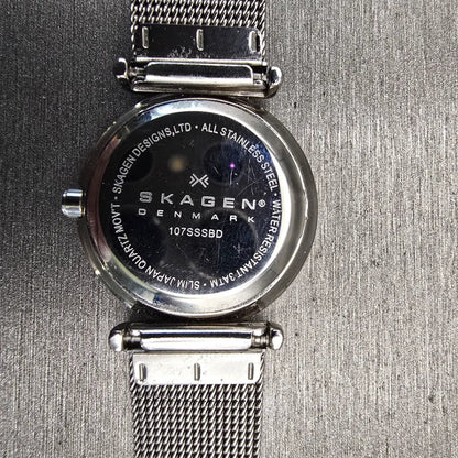 Skagen Watch Women 25mm Black Dial Silver Tone Round 107SSSBD New Batt10