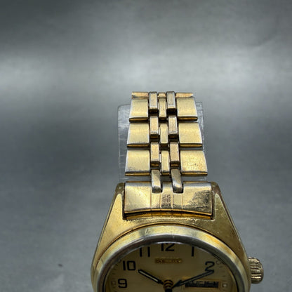 Seiko SQ Watch Women 25mm Champagne Dial Gold Tone Daydate Round New Battery4