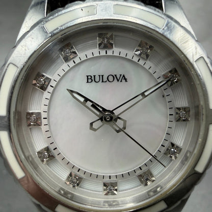 Bulova Watch Women 32mm MOP Dial Silver Tone Round Diamond 98P139 New Battery1
