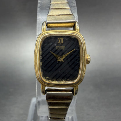 Seiko Watch Women 16mm Black Dial Gold Tone Rectangle 2C20-6279 New Battery0