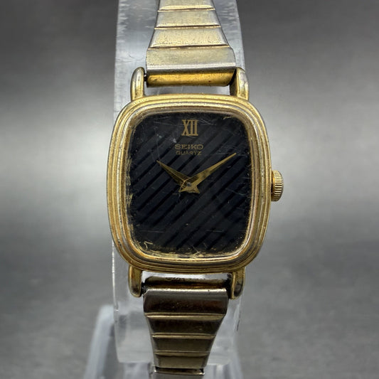 Seiko Watch Women 16mm Black Dial Gold Tone Rectangle 2C20-6279 New Battery0