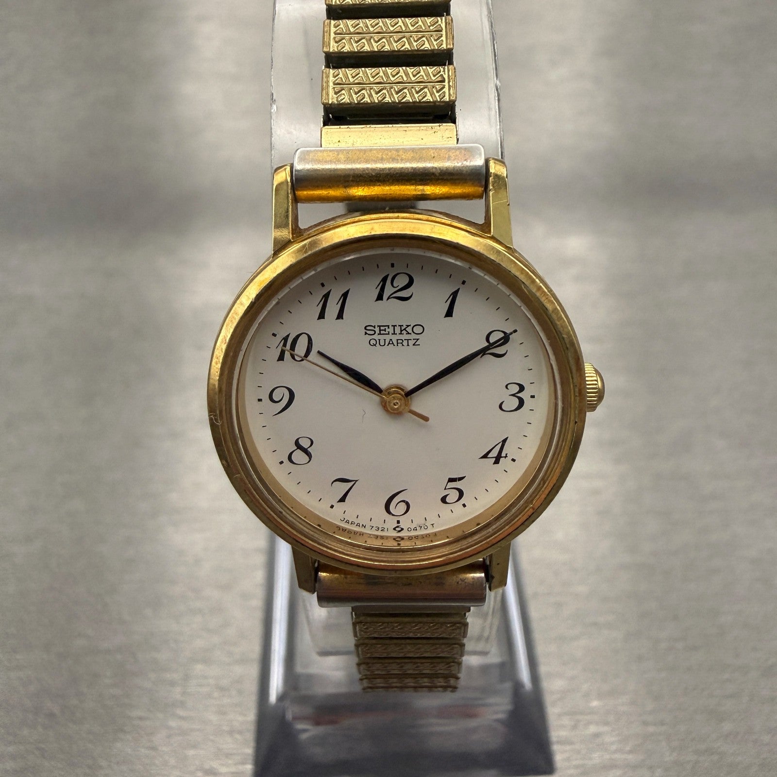 Seiko Watch Women 22mm White Dial Gold Tone Round 7321-0100 New Battery0