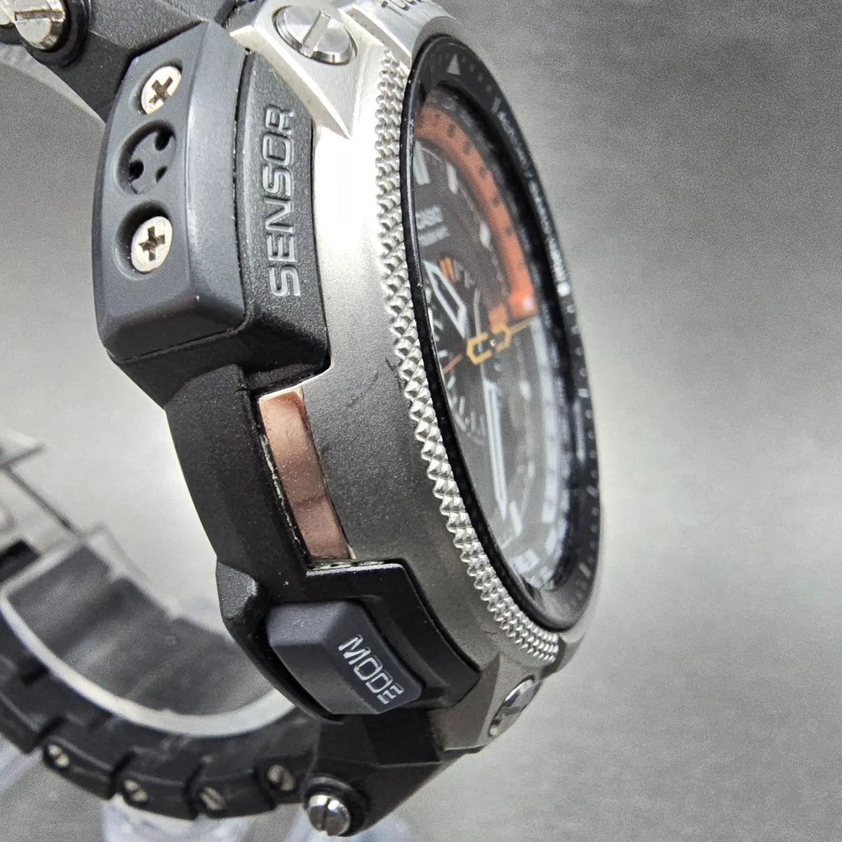 Casio Protrek Watch Men 48mm Gray Dial Black Triple Sensor Solar PAW-5000 Runs3
