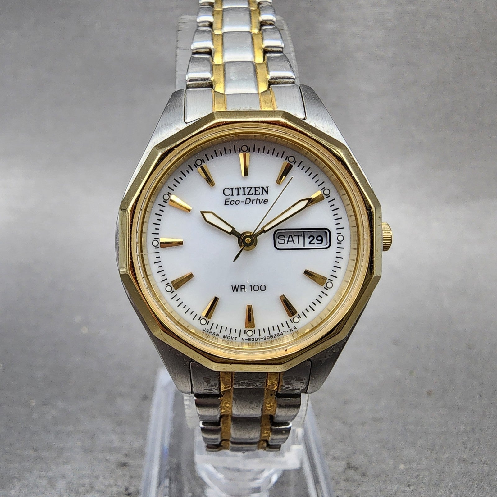 Citizen EcoDrive Watch Women 27mm White Dial Two Tone Daydate Round Runs0