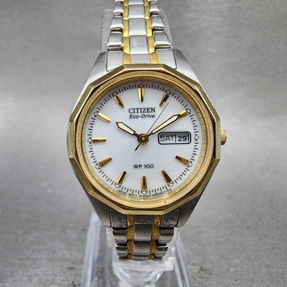 Citizen EcoDrive Watch Women 27mm White Dial Two Tone Daydate Round Runs0
