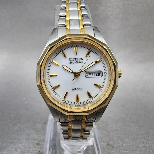 Citizen EcoDrive Watch Women 27mm White Dial Two Tone Daydate Round Runs0