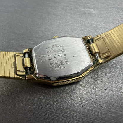 Seiko Watch Women 16mm Gold Dial Gold Tone Octagon 2C21-5409 New Battery9