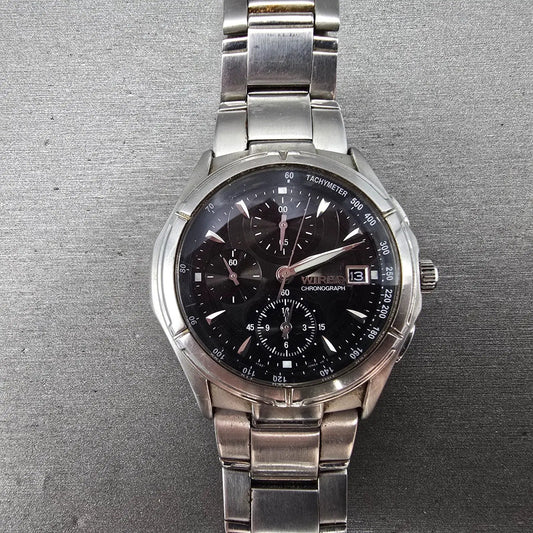 Seiko Wired Chronograph Watch Men 38mm Black Dial Steel 7T92-0GB0 PARTS0