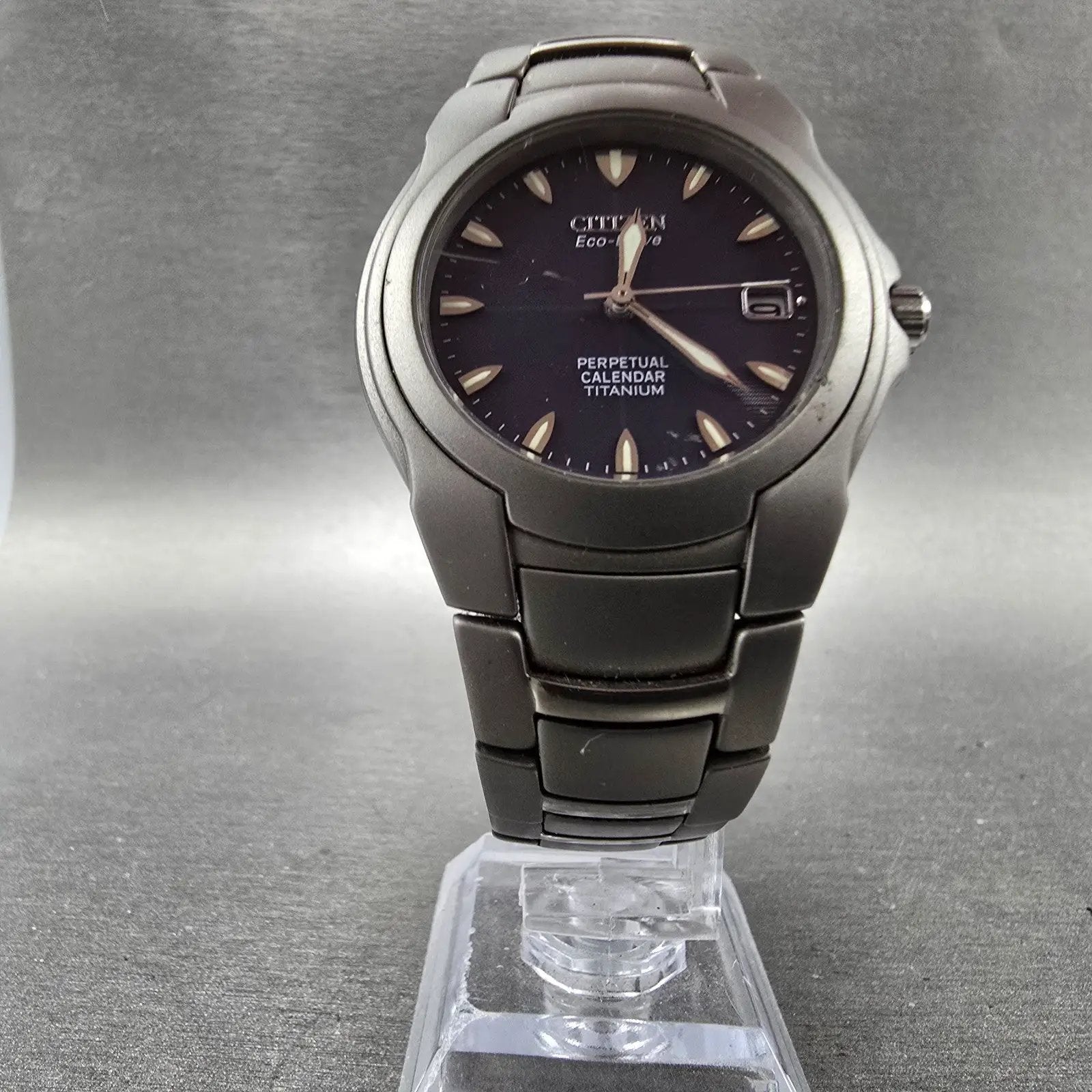 Citizen Eco-Drive Perpetual Calendar Watch Men 36mm Blue Dial Titanium Date Runs10