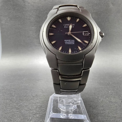Citizen Eco-Drive Perpetual Calendar Watch Men 36mm Blue Dial Titanium Date Runs10