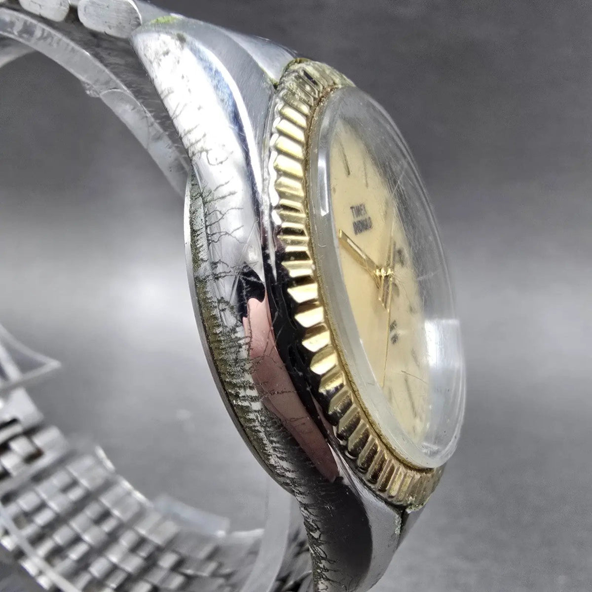 Timex President Watch Men 34mm Champagne Dial Two Tone Daydate Round New Batt 53