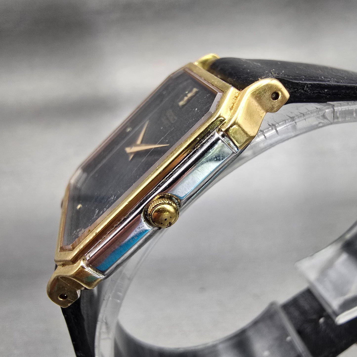Seiko Watch Men 26mm Black Dial Two Tone Rectangle 5P30-5A79 New Battery Vintage2