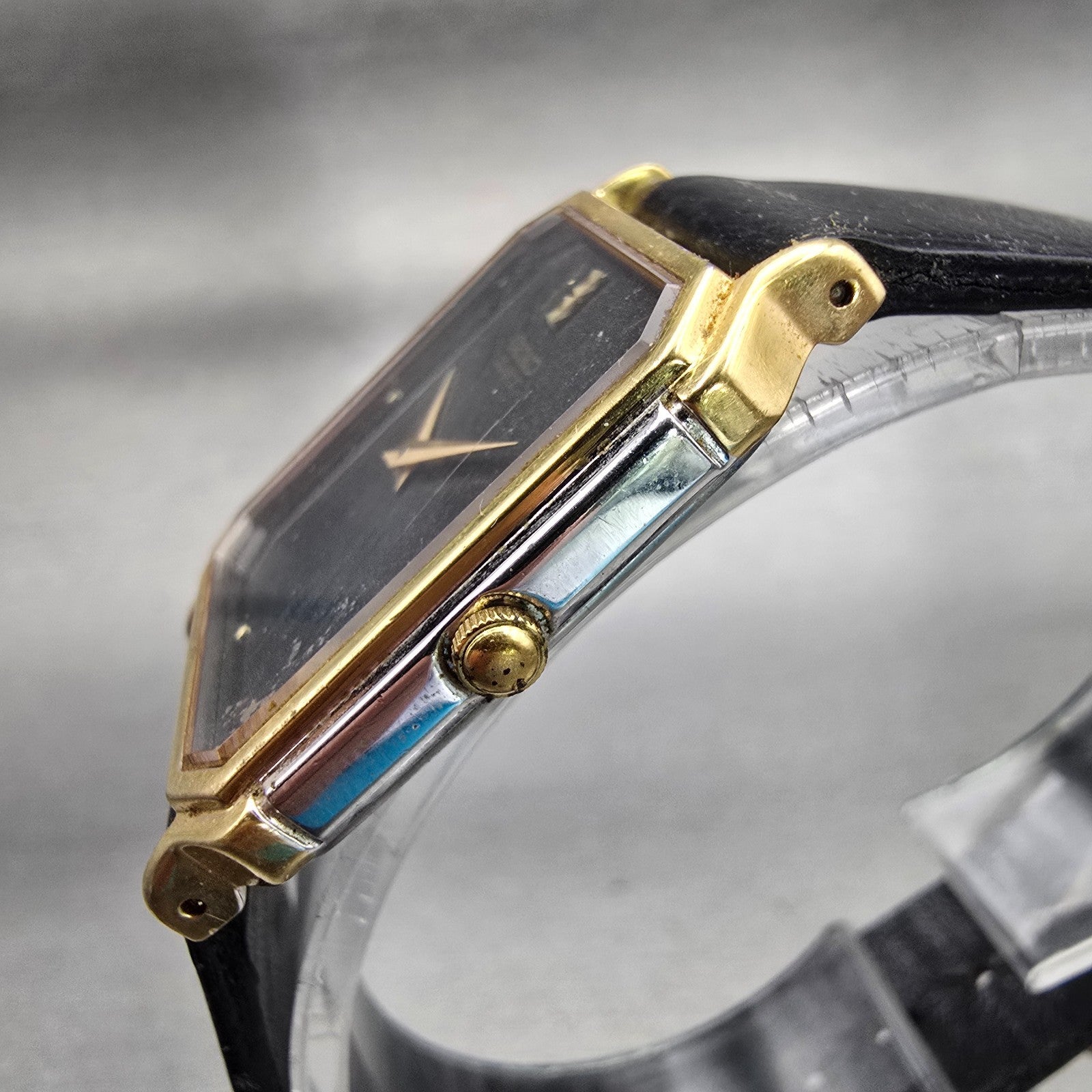Seiko Watch Men 26mm Black Dial Two Tone Rectangle 5P30-5A79 New Battery Vintage2