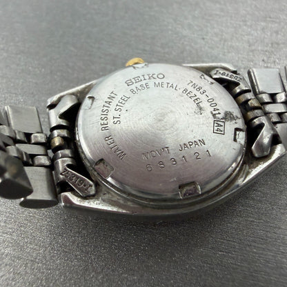 Seiko Watch Women 25mm White Dial Two Tone Daydate Round 7n83-0041 New Batt NM8220