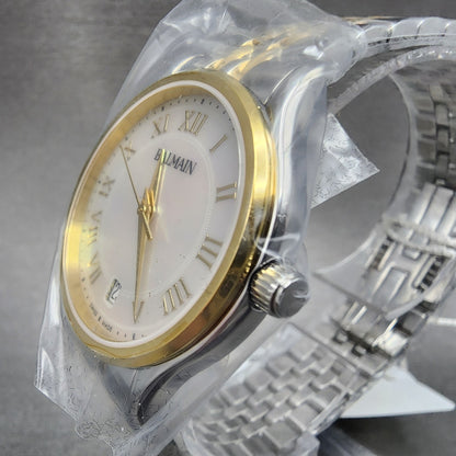 Balmain Beleganza Watch Women 32mm MOP Dial Two Tone Date Round Bracelet Works3