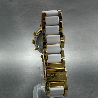 Michael Kors Parker Watch Women 39mm White Dial Gold Tone Date MK-6119 New Batt7