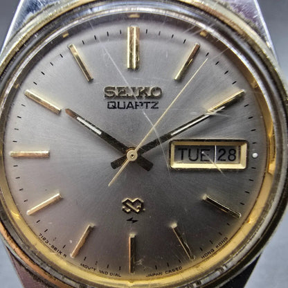Seiko SQ Watch Men 35mm Silver Dial Two Tone Daydate Round 7123-8449 PARTS2