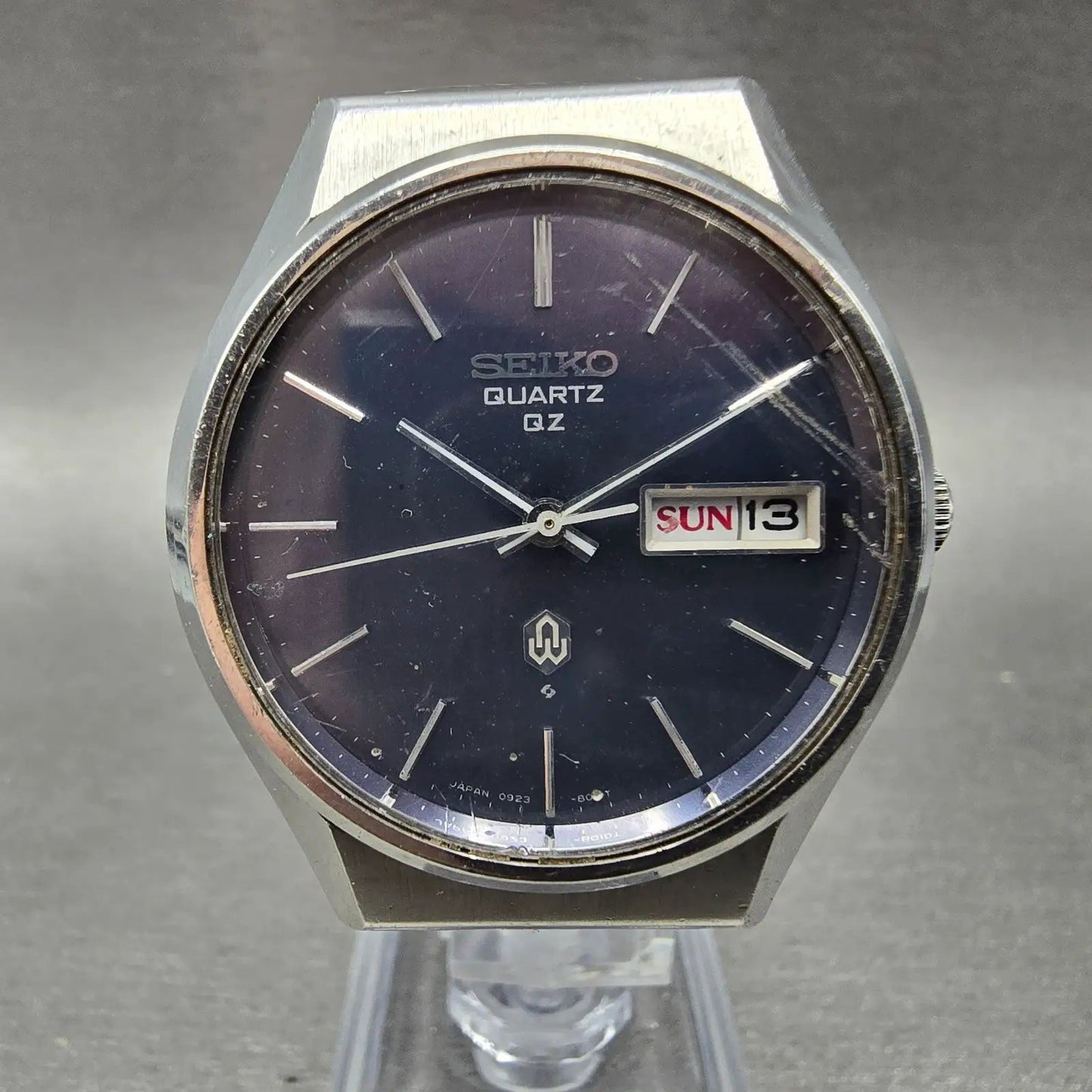 Seiko QZ Watch Men 36mm Blue Dial Silver Tone Daydate READ!!! 0923-8010 New Batt2