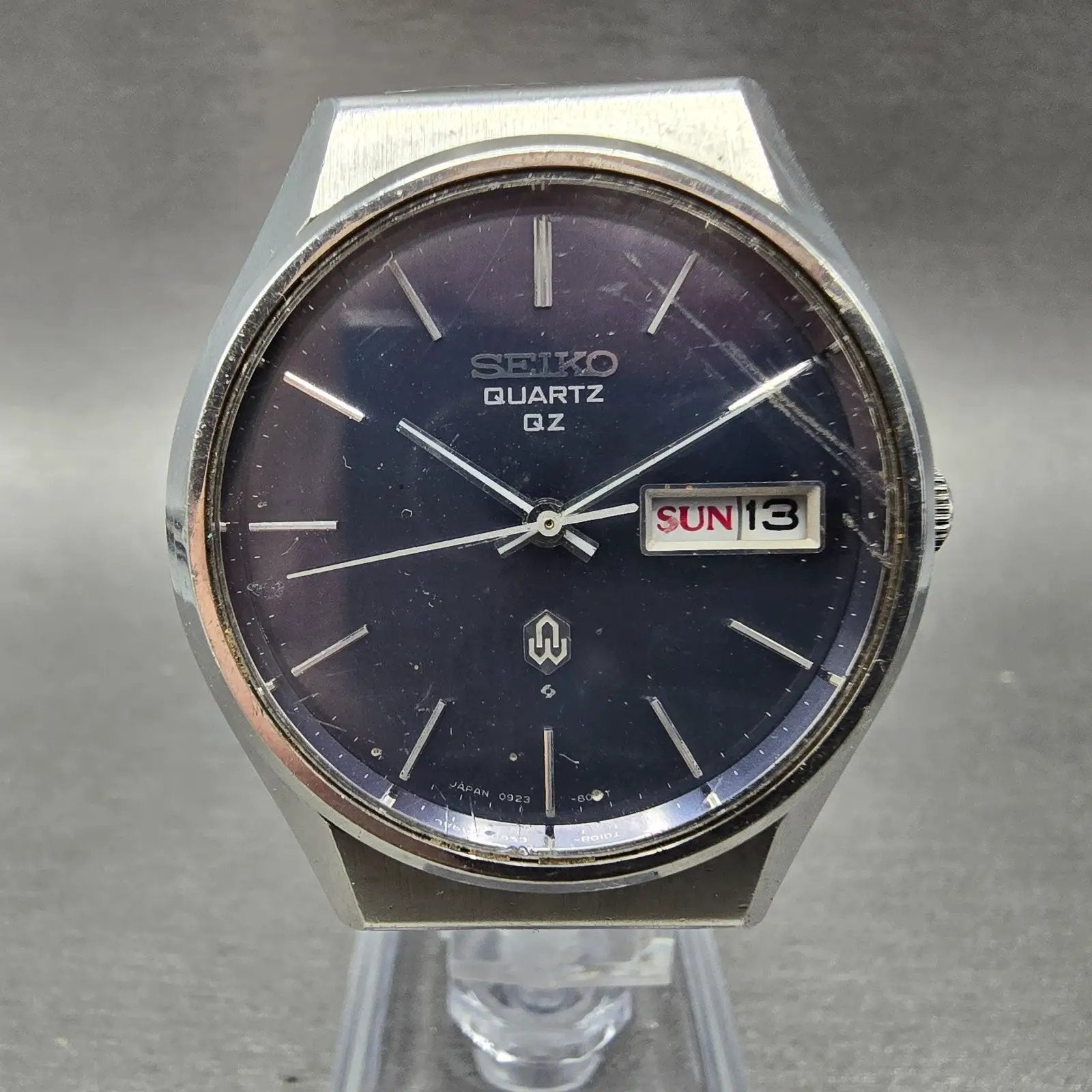Seiko QZ Watch Men 36mm Blue Dial Silver Tone Daydate READ!!! 0923-8010 New Batt2