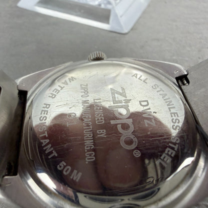 Zippo Chronograph Watch Men 39mm Silver Dial Silver Tone Date Round New Battery9
