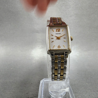 Seiko Tank Watch Women 16mm White Dial Two Tone Rectangle 1N010FH0 New Battery5