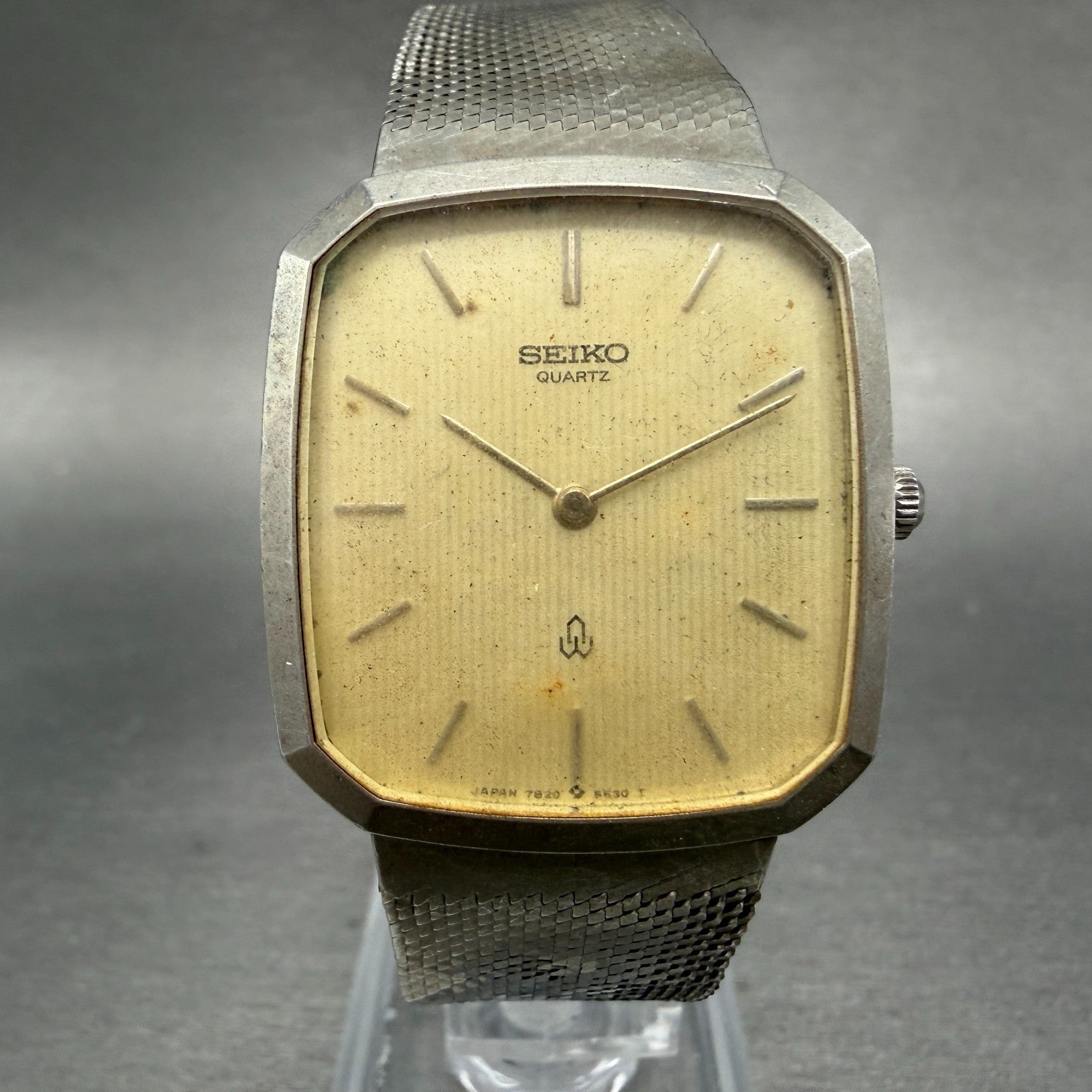 Seiko Tank Watch Men 29mm Champagne Dial Silver Tone Rectangle 7820 PARTS0