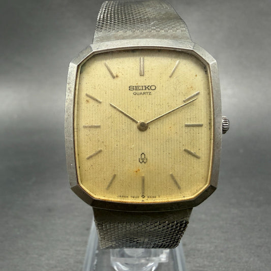 Seiko Tank Watch Men 29mm Champagne Dial Silver Tone Rectangle 7820 PARTS0