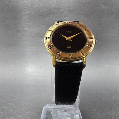 Gucci 3001L Watch Women 26mm Black Dial Gold Tone Round New Battery Vintage5