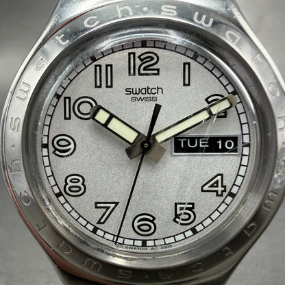 Swatch Irony Big Casse-Cou Watch Men 38mm Silver Dial Steel Daydate CRACK NewBat1