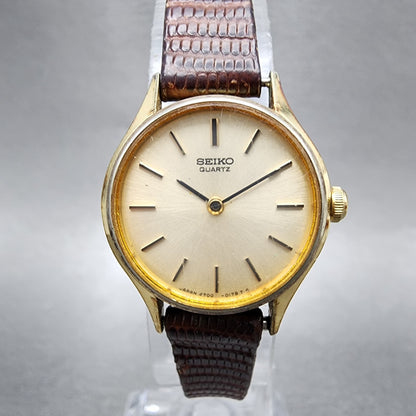 Seiko Watch Women 23mm Champagne Dial Gold Tone Round 47000059 New Battery0