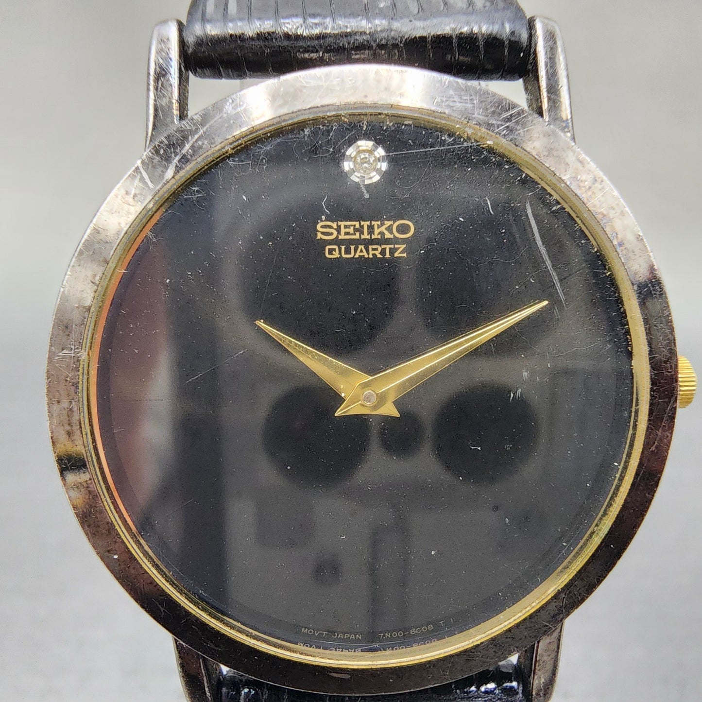 Seiko Watch Men 33mm Black Dial Black Tone Round Diamond Marker 7n008a49 PARTS2