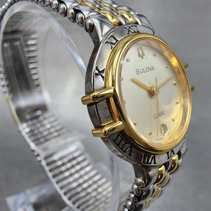 Bulova Watch Women 24mm Champagne Dial Two Tone Round Date New Battery VTG3
