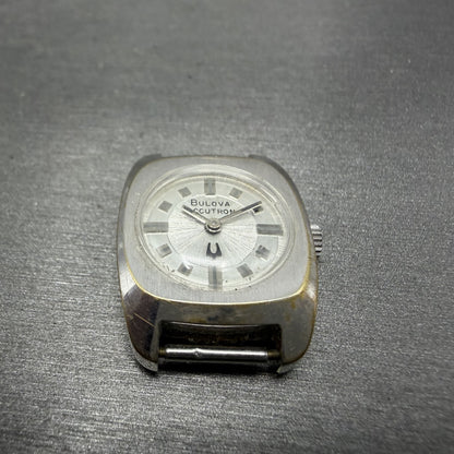 Bulova Accutron Watch Women 20mm Silver Dial White Gold Plated Tunning Fork Runs2