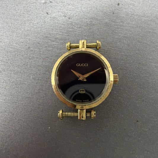 Gucci 2000L Watch Women 22mm Black Dial Gold Plated Round New Battery VTG UNFDH0
