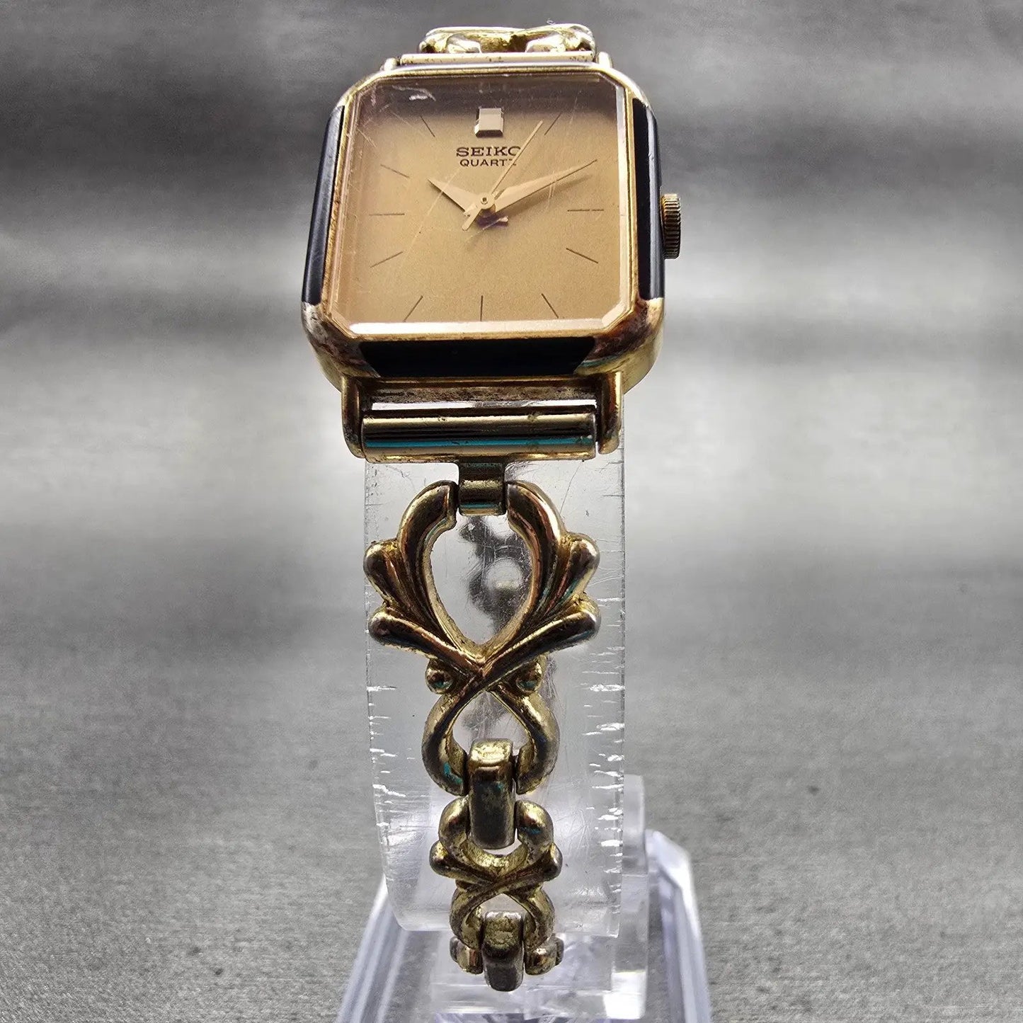 Seiko Watch Women 19mm Gold Dial Gold Tone Rectangle 5421-5160 New Battery VTG5