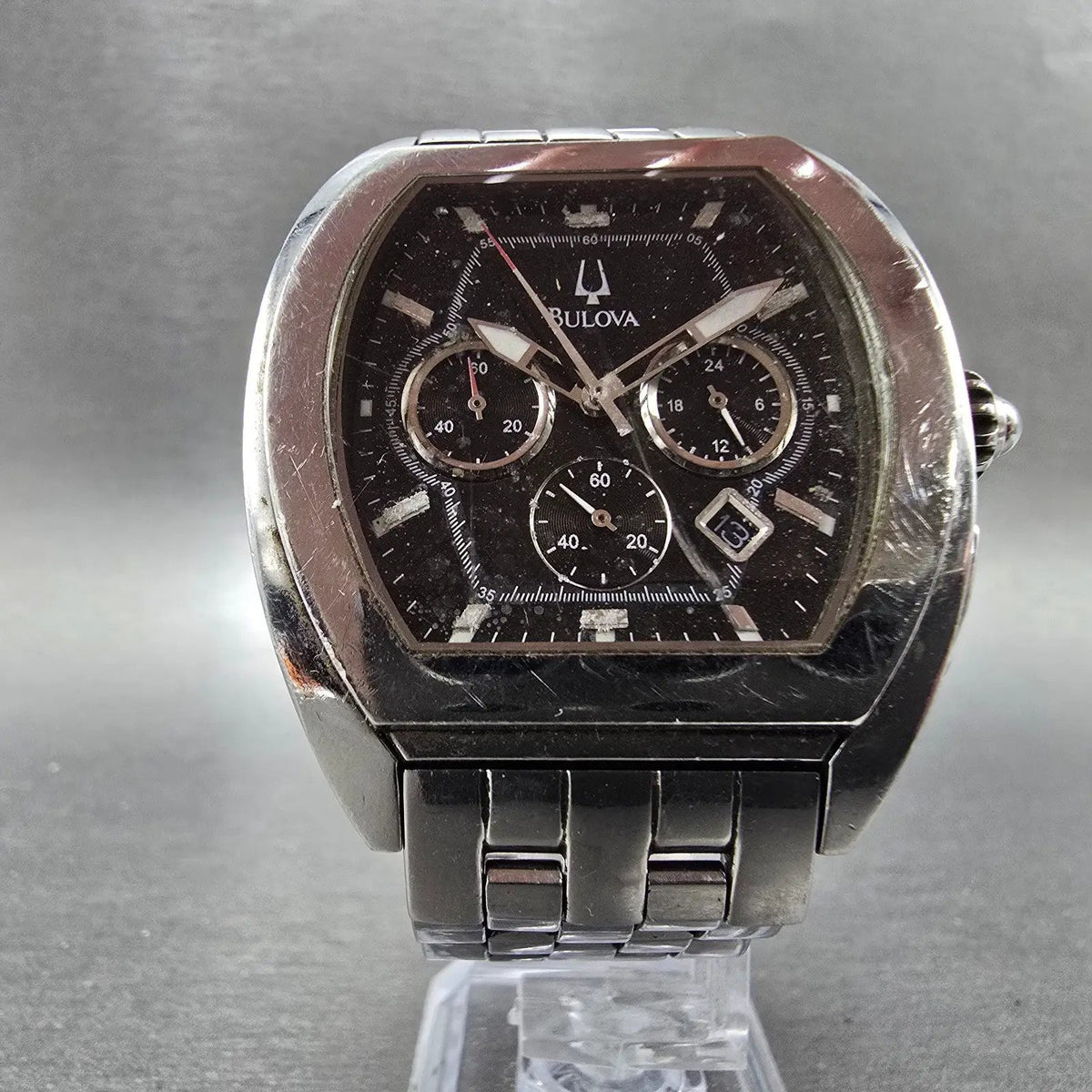 Bulova Chronograph Watch Men 40mm Black DIal Steel Date 96G59 PARTS6