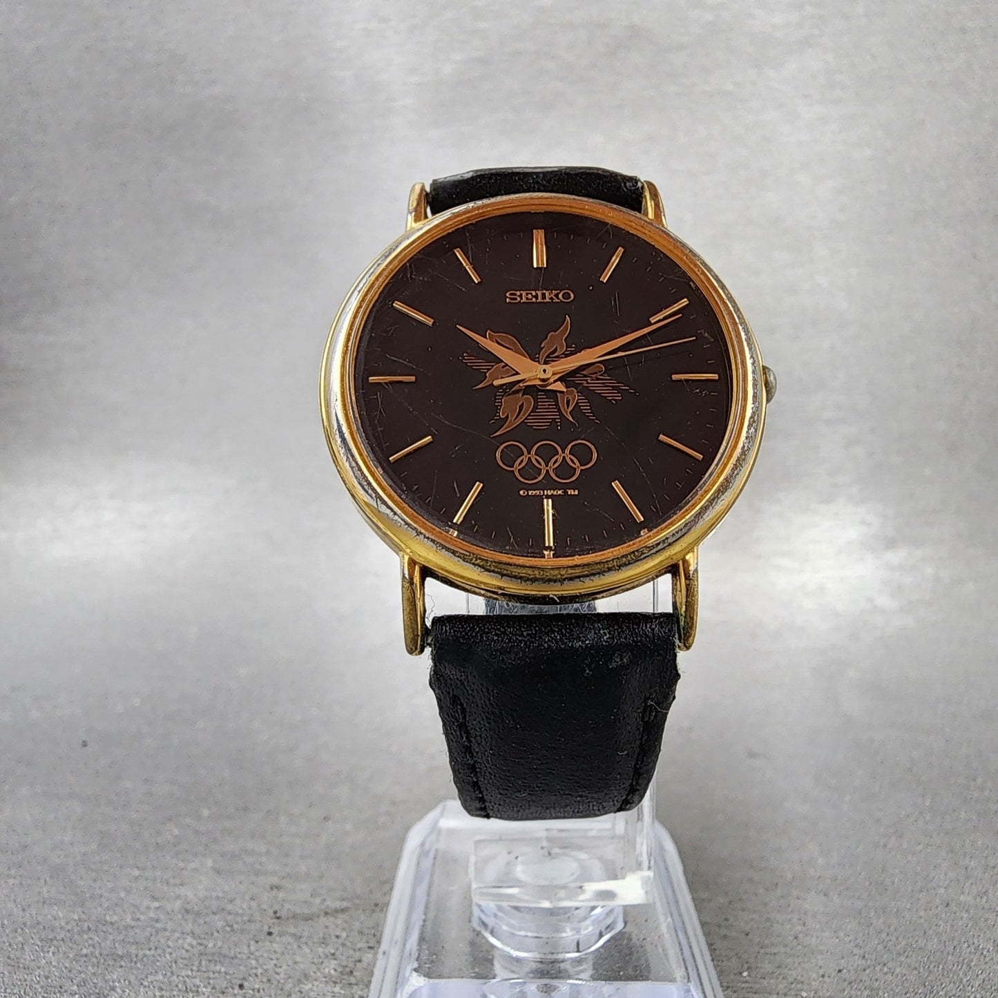 Seiko Watch Men 34mm Black Dial Gold Tone Olympic 7n218a00 New Battery5