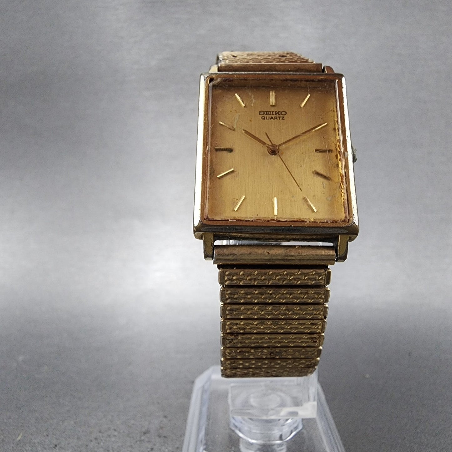 Seiko Tank Watch Men 25mm Champagne Dial Gold Tone 2c215130 New Battery5