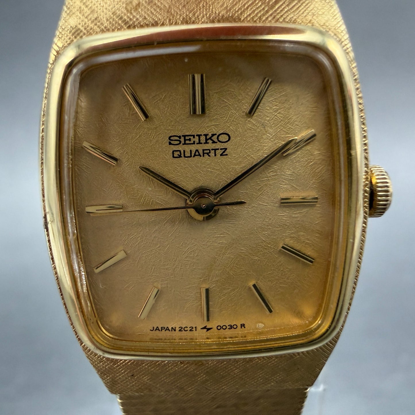 Seiko Watch Women 18mm Champagne Dial Gold Tone Rectangle 2C21-5000 New Battery1