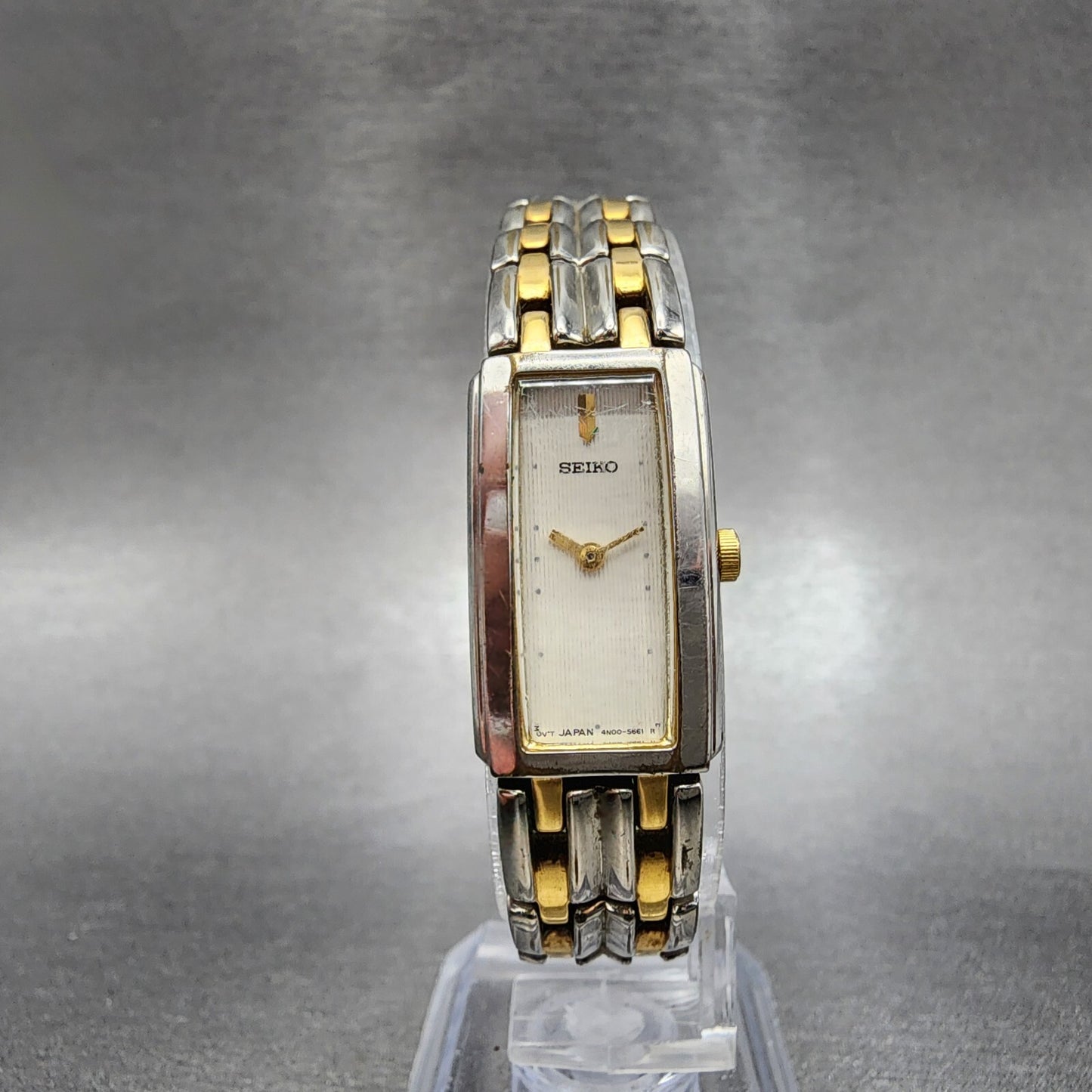 Seiko Tank Watch Women 15mm Cream Dial Two Tone Rectangle 4N00-7089 New Battery