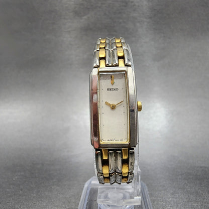 Seiko Tank Watch Women 15mm Cream Dial Two Tone Rectangle 4N00-7089 New Battery