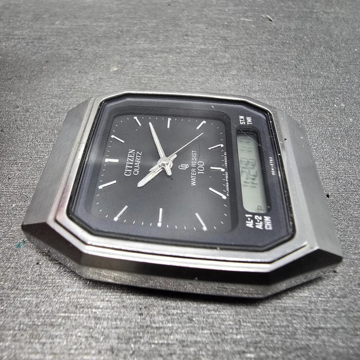 Citizen Analog Digital Watch Men 34mm Black Steel Alarm Chrono 8950-085493 PARTS4