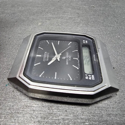 Citizen Analog Digital Watch Men 34mm Black Steel Alarm Chrono 8950-085493 PARTS4