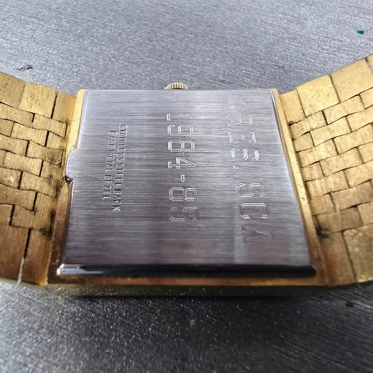 Wittnauer Tank Watch Men 25mm Gold Dial Gold Tone Rectangle Mesh Band New Batt 69